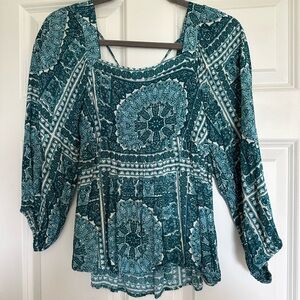 In Bloom Teal Geometric Blouse